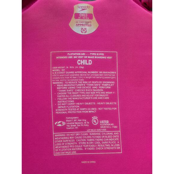 Speedo Swim Kids Flotation Device Type III PDF Life Vest Jacket & Training Float - Picture 3 of 7
